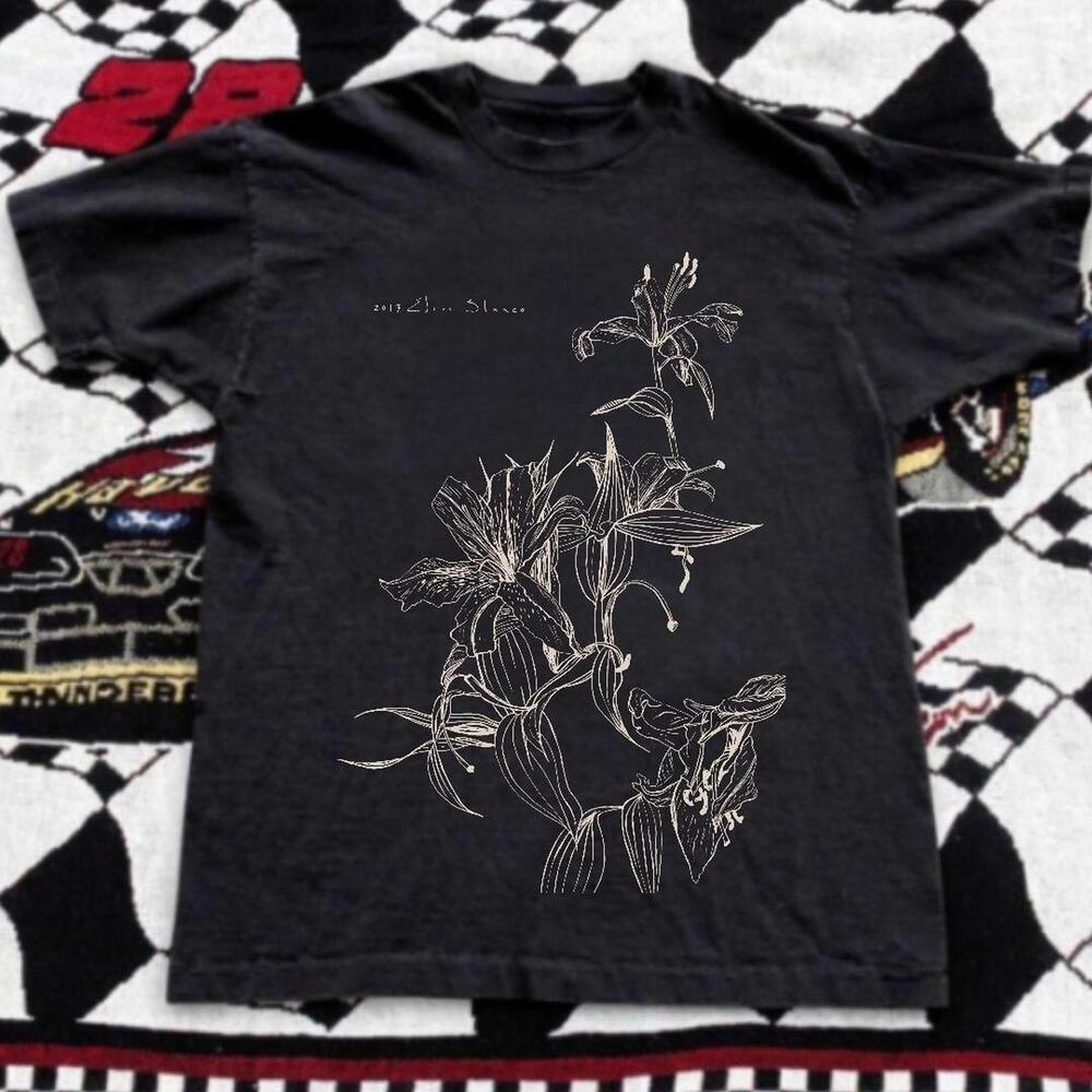 Gildan Black T Shirt Black And White Floral Graphic Tee